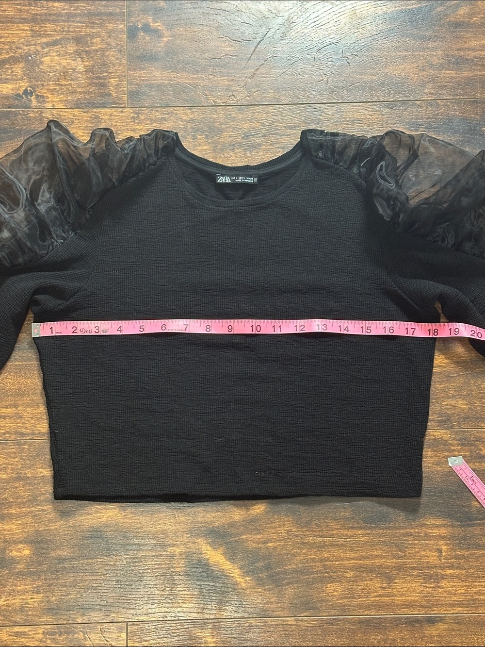 🖤 Zara Black Cropped Knit Top w/ Dramatic Organza Puff Sleeves ✨ Baddie Vibes - Picture 4 of 5